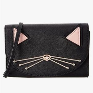 NWOT Kate Spade New York Jazz Things Up Cat Winni Black Leather Crossbody Clutch